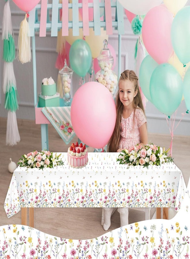 LDFDRT 2-Pack Wildflower Plastic Tablecloth Disposable Rectangle - Floral Butterfly Garden Party Table Cover with Spring Flowers, 54x108 Inch for Fairy Birthday Party Decorations - Image 2