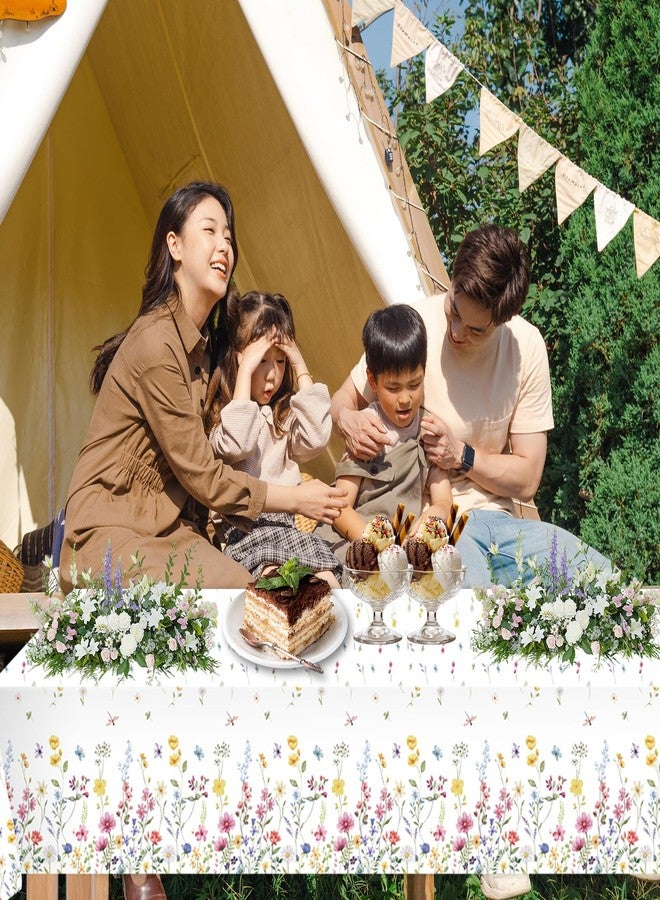 LDFDRT 2-Pack Wildflower Plastic Tablecloth Disposable Rectangle - Floral Butterfly Garden Party Table Cover with Spring Flowers, 54x108 Inch for Fairy Birthday Party Decorations - Image 4