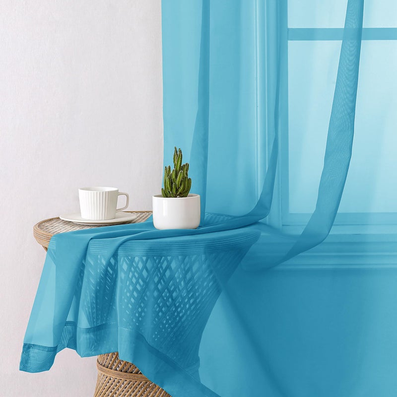 Lecloud Turquoise Sheer Curtains 84 Inches Long 2 Panels, Light Filtering Voile Curtain Drapes for Bedroom Living Room, Dual Rod Pocket Semi Sheer Window Treatments, 40 W x 84 L Inches - Image 4