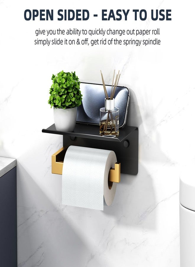 Angle Simple حامل ورق تواليت بسيط بزاوية مع رف، حامل لفافة ورق الحمام من الفولاذ المقاوم للصدأ 304 للجدار باللونين الأسود والذهبي - Image 2