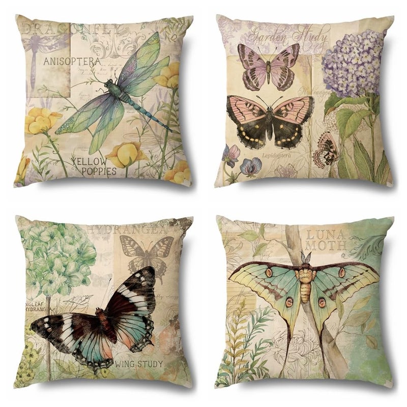 wyooxoo Farmhouse Pillow Covers 18x18 Set of 4 Spring Pillow Covers Outdoor Decorative Throw Cushion Case for Sofa Couch Living Room