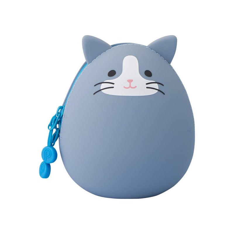 LIHIT LAB PuniLabo Mini Zipper Pouch, Egg-Shaped, 2.2" x 2.4", Gray Cat (A7782-4) - Image 1
