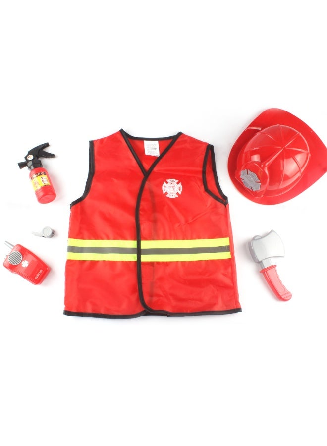 ميكسد مجموعة لعب الأدوار التنكرية لرجال الإطفاء مكونة من 6 قطع، فستان أطفال إطفاء مع قبعة رجل إطفاء حمراء وأدوات لعبة سترة، زي مهنة رجل الإطفاء، ألعاب لعب الأدوار التظاهرية، مجموعة ألعاب تعليمية للحفلات - Image 4