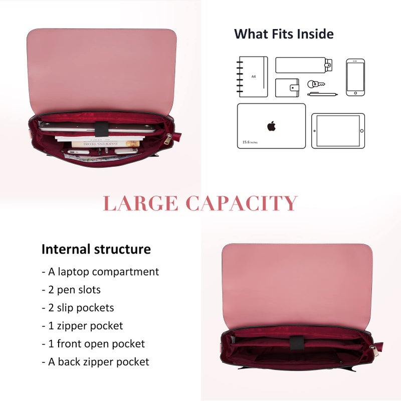 ECOSUSI Laptop Bag for Women Vegan Leather Messenger Bag Fashion Briefcase Backpack 15.6 inch Computer Satchel Bag - Image 4