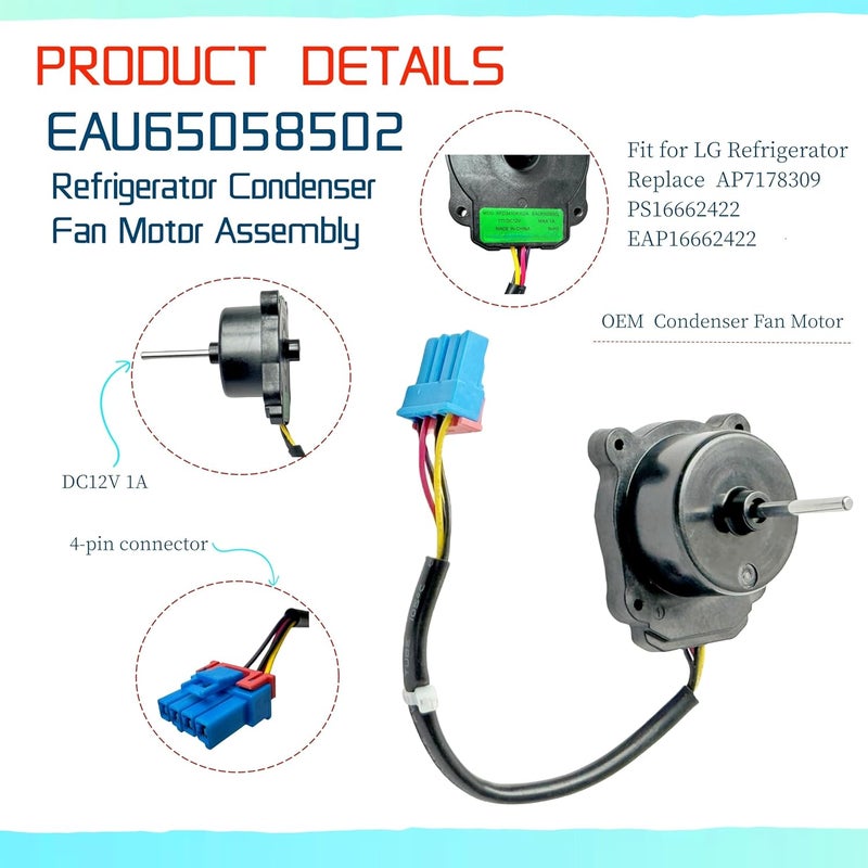 IXGPUTS EAU65058502 Refrigerator Condenser Fan Motor Assembly for LG Refrigerators - Image 3