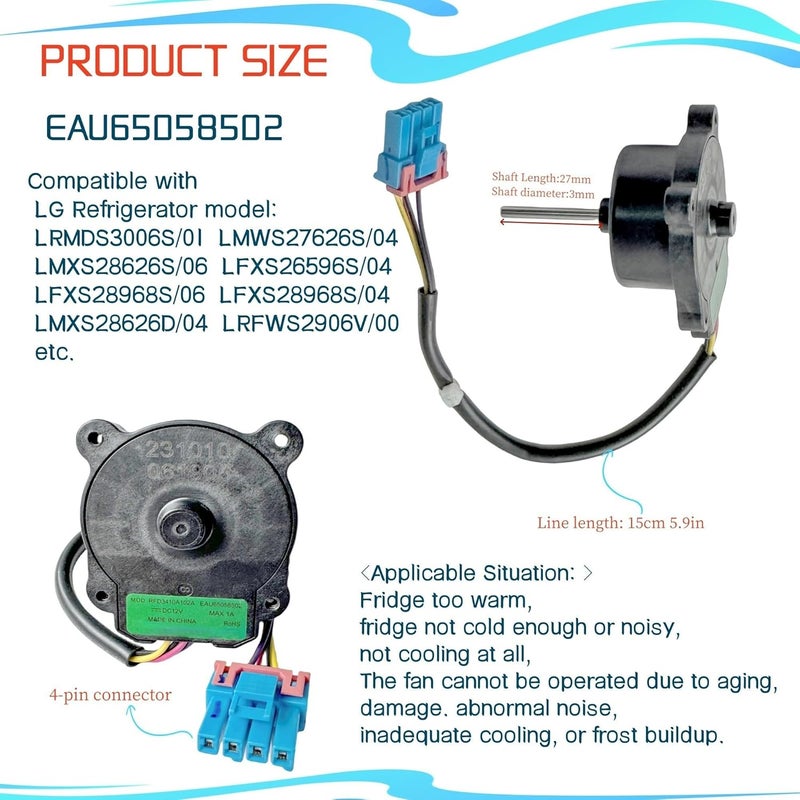 IXGPUTS EAU65058502 Refrigerator Condenser Fan Motor Assembly for LG Refrigerators - Image 2