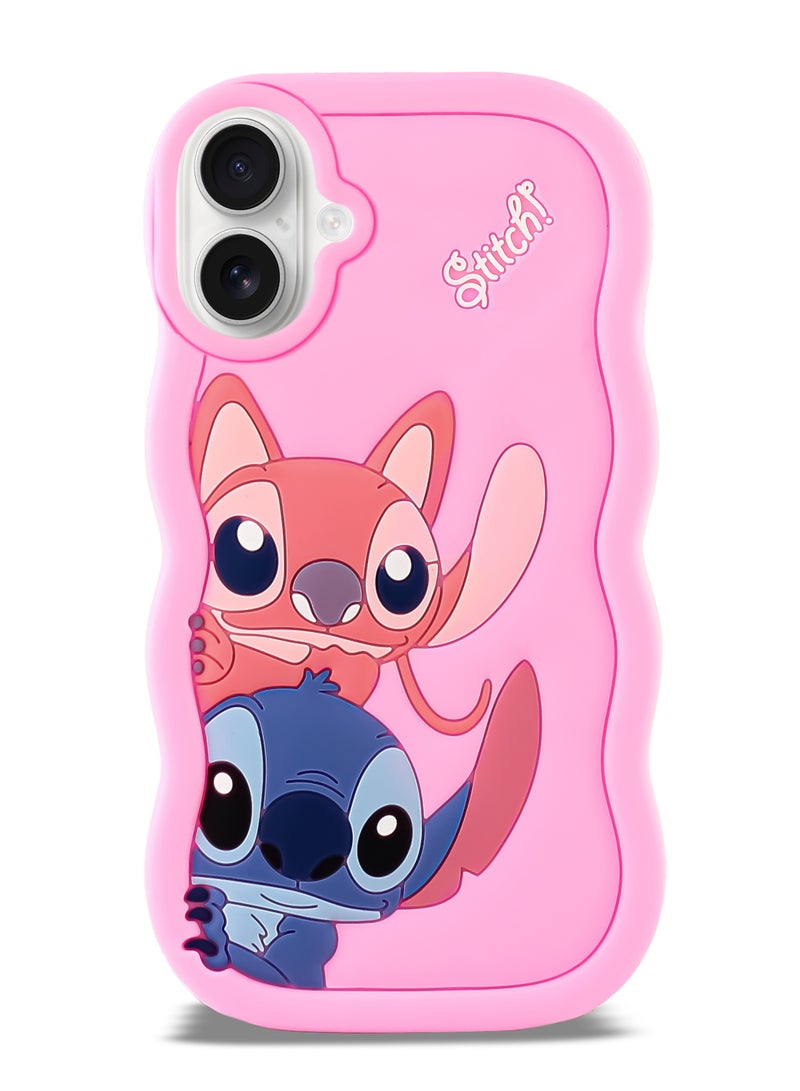 Lilo and Stitch Cartoon 3D Wavy Soft Silicone Phone Case for Iphone 16 (Pink) - Image 1