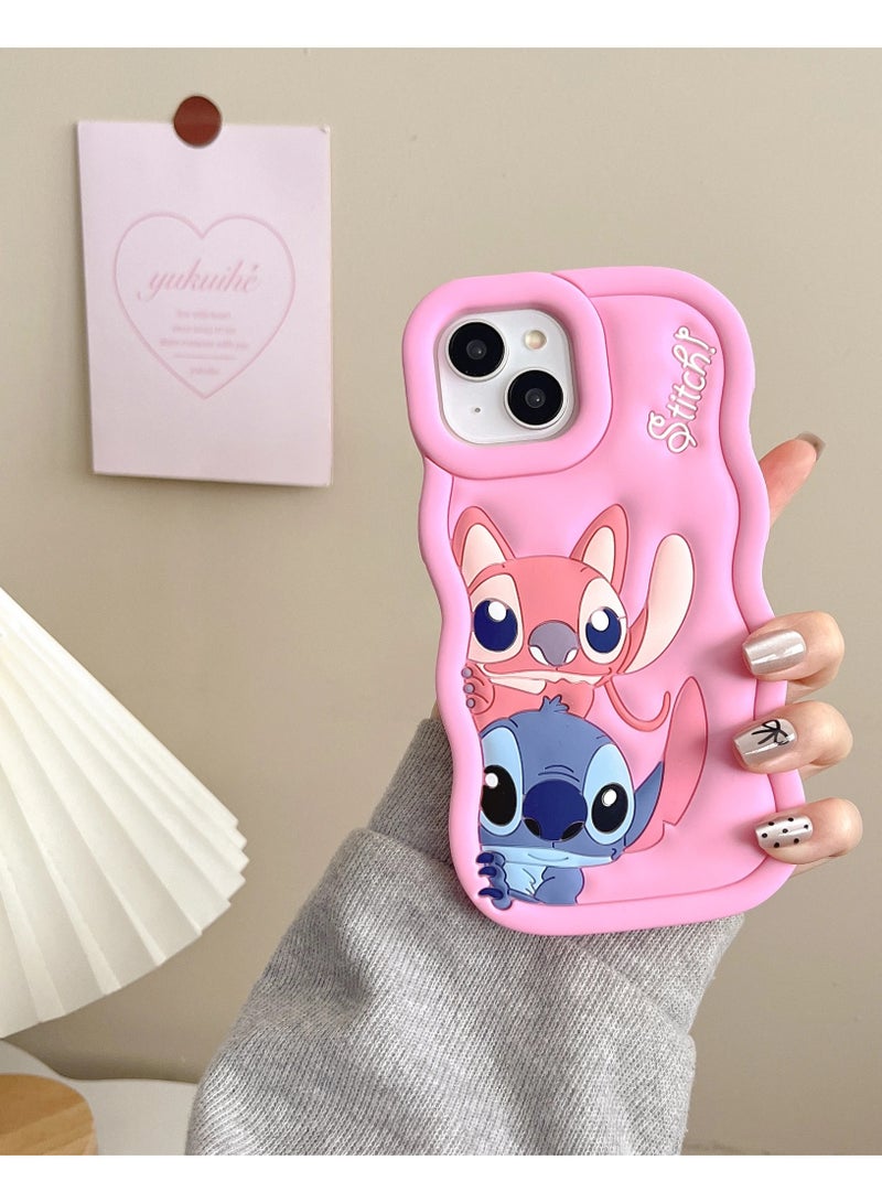 Lilo and Stitch Cartoon 3D Wavy Soft Silicone Phone Case for Iphone 16 (Pink) - Image 2