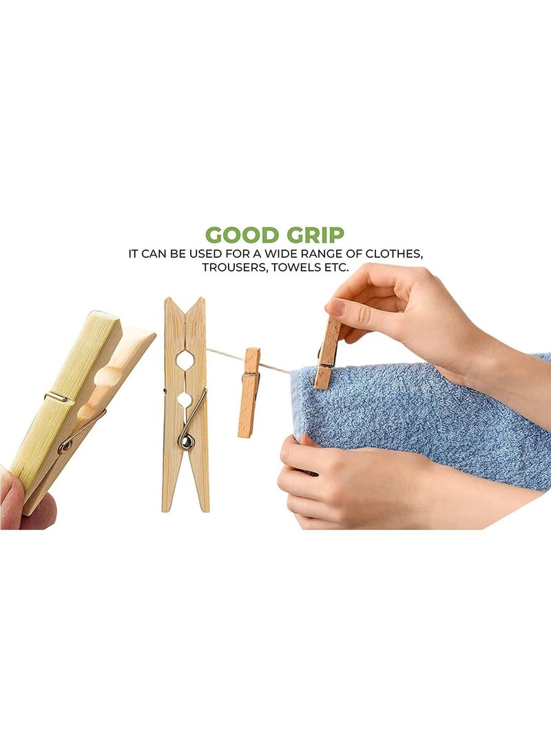 مشابك قماشية متينة من الخيزران الطبيعي، مشابك خشبية متعددة الأغراض، دبابيس شيمتي لتزيين الصور الفنية، مجموعة من 100 قطعة - Image 3