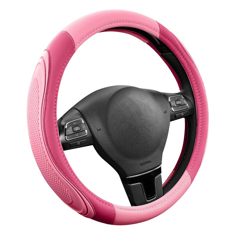 Road Comforts Car Steering Wheel Cover - Microfiber Leather Steering Wheel Wrap Sports 14.5-15 Inch Steering Wheel Cover Non-Slip for Men Women Pink & HotPink Color - Image 2