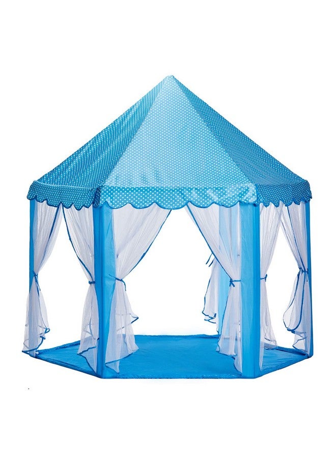 فنبلاست خيمة منزلية محمولة وقابلة للطي من البوليستر سداسي الشكل من فن بلاست للأطفال - خيمة متينة على شكل قلعة للأطفال للاستخدام الداخلي والخارجي للأطفال من سن 3 سنوات فما فوق (أزرق)، بتصميم بيت الخيمة - Image 1