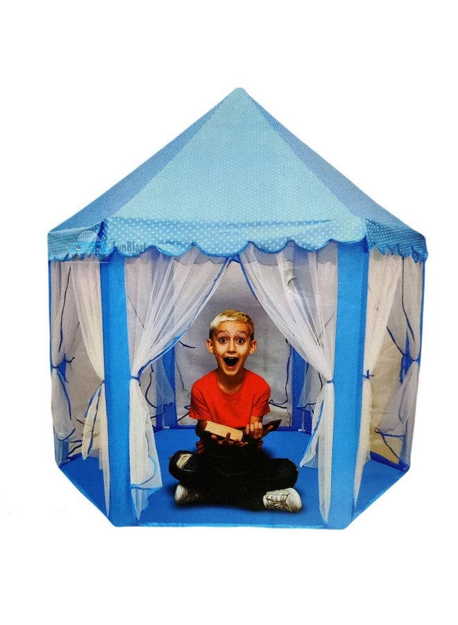 فنبلاست خيمة منزلية محمولة وقابلة للطي من البوليستر سداسي الشكل من فن بلاست للأطفال - خيمة متينة على شكل قلعة للأطفال للاستخدام الداخلي والخارجي للأطفال من سن 3 سنوات فما فوق (أزرق)، بتصميم بيت الخيمة - Image 4