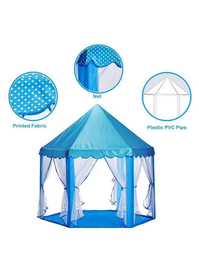 فنبلاست خيمة منزلية محمولة وقابلة للطي من البوليستر سداسي الشكل من فن بلاست للأطفال - خيمة متينة على شكل قلعة للأطفال للاستخدام الداخلي والخارجي للأطفال من سن 3 سنوات فما فوق (أزرق)، بتصميم بيت الخيمة - Image 2