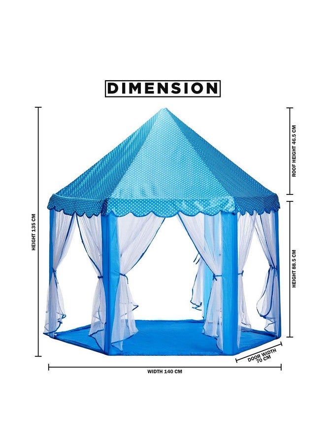 فنبلاست خيمة منزلية محمولة وقابلة للطي من البوليستر سداسي الشكل من فن بلاست للأطفال - خيمة متينة على شكل قلعة للأطفال للاستخدام الداخلي والخارجي للأطفال من سن 3 سنوات فما فوق (أزرق)، بتصميم بيت الخيمة - Image 3