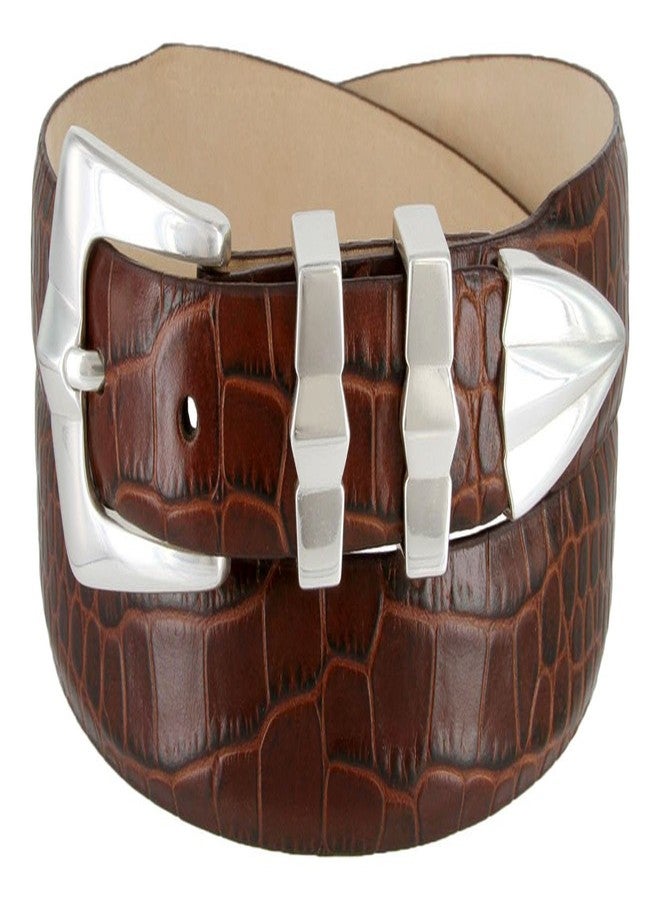 حزام رجالي رسمي من جلد العجل الإيطالي بتصميم آرت ديكو، عرضه من 1-1/8 بوصة إلى 1 بوصة (36، بني تمساح)