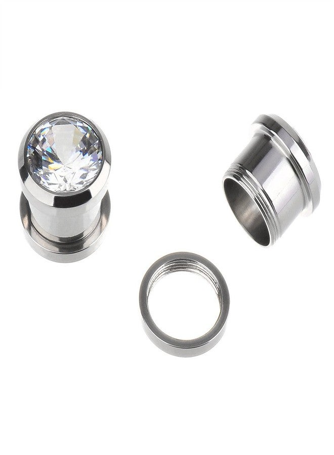 IPINK Punk Pair 8g- 1/2 Inch Stainless Steel Cubic Zirconia Screw Tunnels Ear Stretcher Plugs Piercing Gauge - Image 2