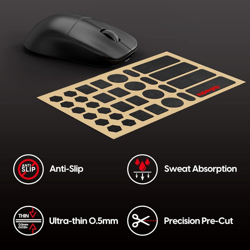 شريط قبضة عالمي مقطوع مسبقًا من SUPERGRIP 1، مغلف مسبقًا، يمتص العرق، عالي الأداء، عالمي مضاد للانزلاق لفأرة الكمبيوتر، شريط قبضة رفيع جدًا 0.5 مم (0.02 بوصة) - Image 2