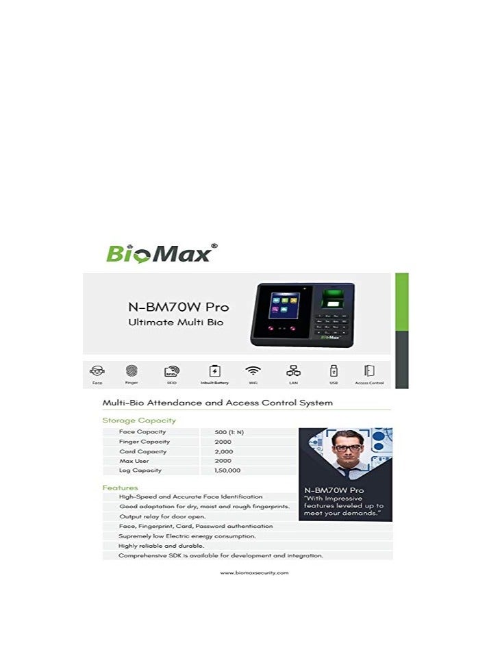 Generic Biomax Bm70w Pro WiFi Face Biometric attendance and Access Machine with inbuilt Battery  - Image 4