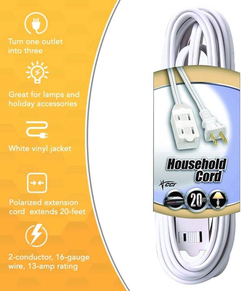 Woods Coleman Cable 9415 Extension Cord with 2 Power Outlets, White, 20-Foot - Image 2
