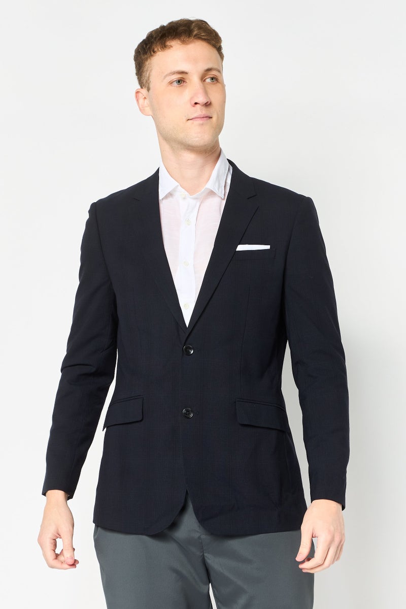 SELECTED Men Slim Fit Plaid Casual Blazer, Navy - Image 1