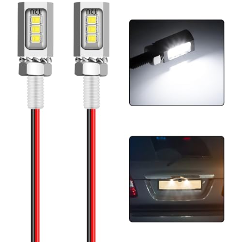 NIULPFZTK LED License Plate LightLicense Tag Screw Bolt Lamp12V White LED Bulb WaterproofRainproof IP68 Aluminium Light Holder Legal for Car Motorcycle Truck RV ATV Bike 2PCS Silvery - Image 1