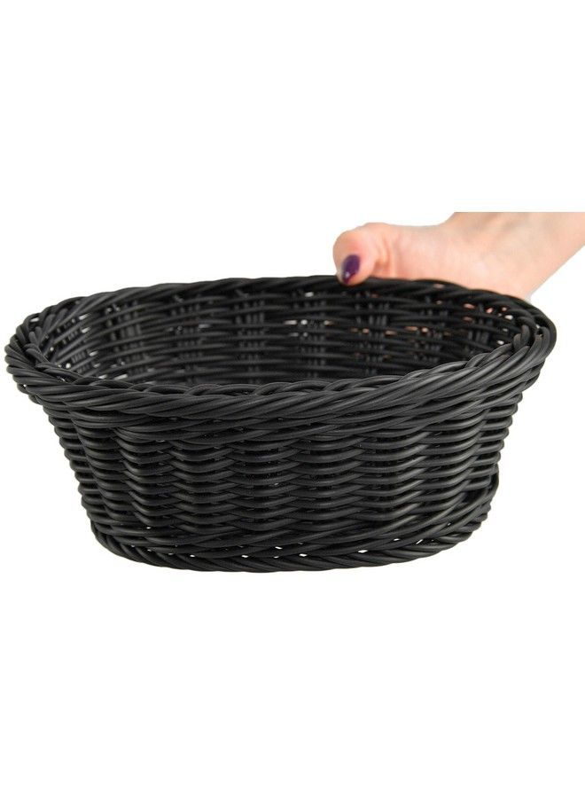 Home-X Oval Plastic Woven Wicker Basket Bread Basketstable Decor And Storagedark Gey 9.5"L X 8"W X 3.5"H - Image 2