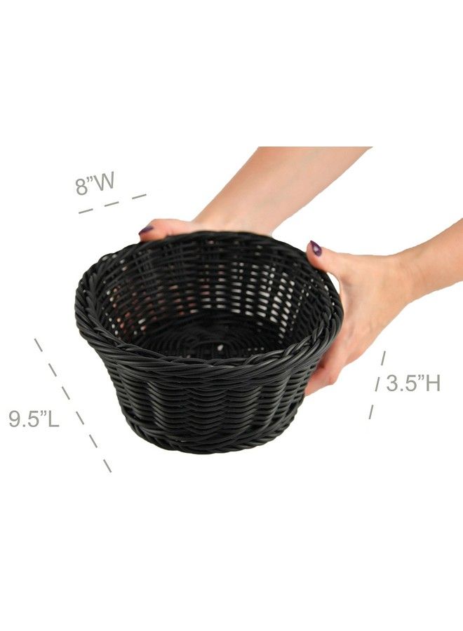 Home-X Oval Plastic Woven Wicker Basket Bread Basketstable Decor And Storagedark Gey 9.5"L X 8"W X 3.5"H - Image 5