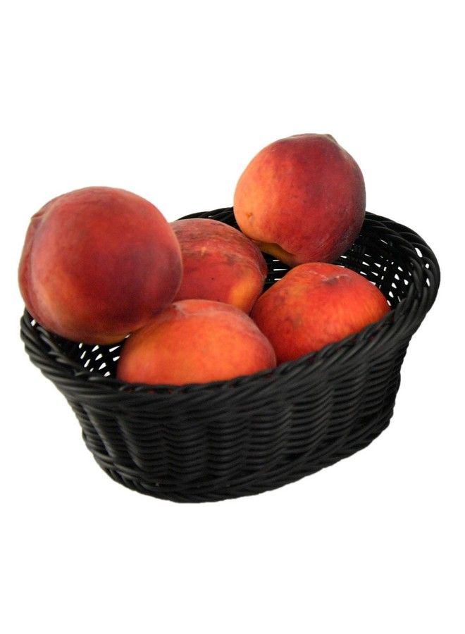 Home-X Oval Plastic Woven Wicker Basket Bread Basketstable Decor And Storagedark Gey 9.5"L X 8"W X 3.5"H - Image 3