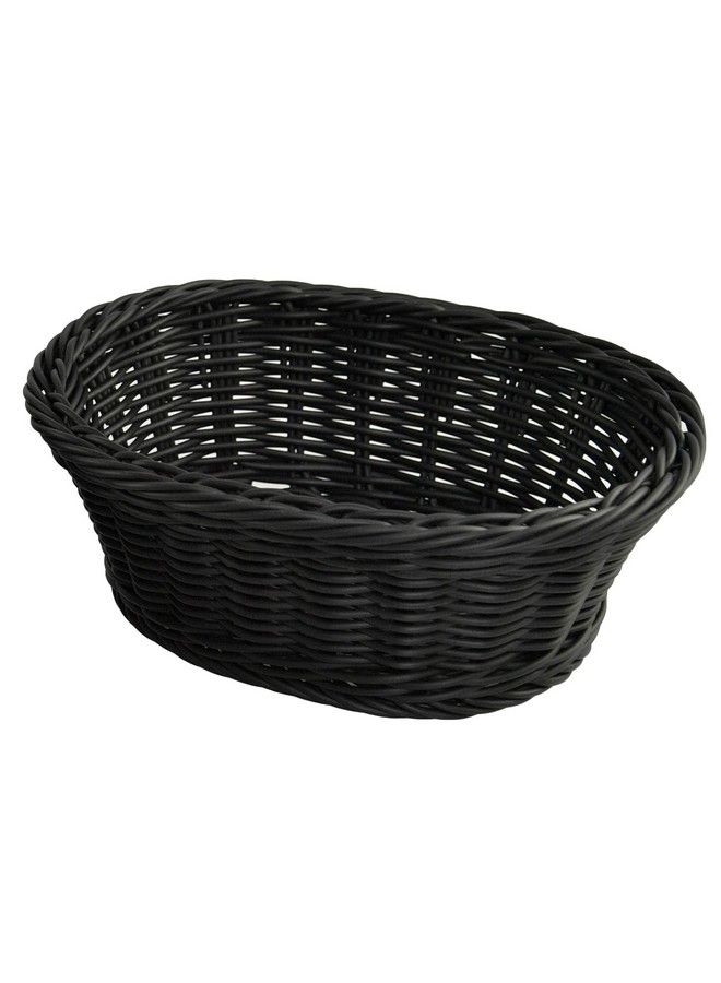 Home-X Oval Plastic Woven Wicker Basket Bread Basketstable Decor And Storagedark Gey 9.5"L X 8"W X 3.5"H - Image 4