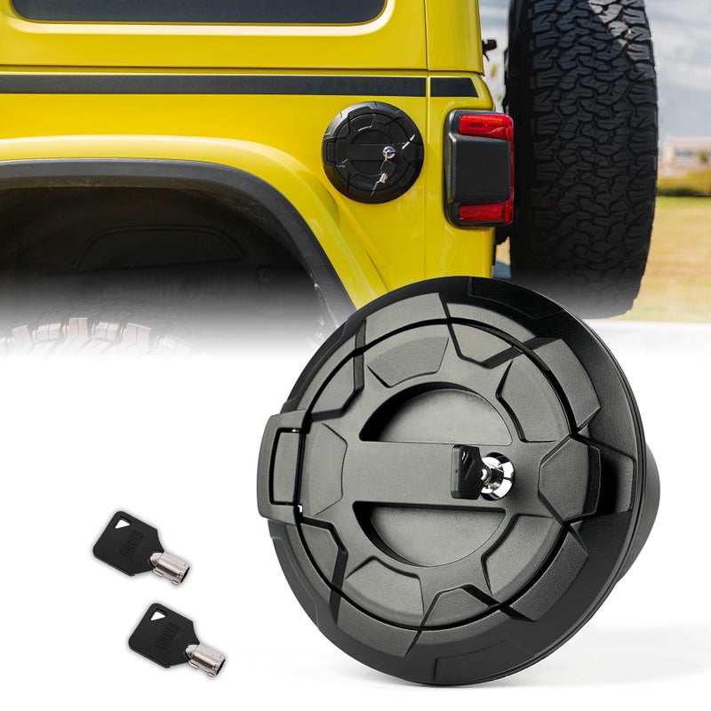 Xprite Locking Gas Tank Cap Cover Compatible with Jeep Wrangler 20182025 JL  JLU 24 Door Unlimited OffRoad Aluminum Lock Fuel Filler Door Cover Wheel Pattern