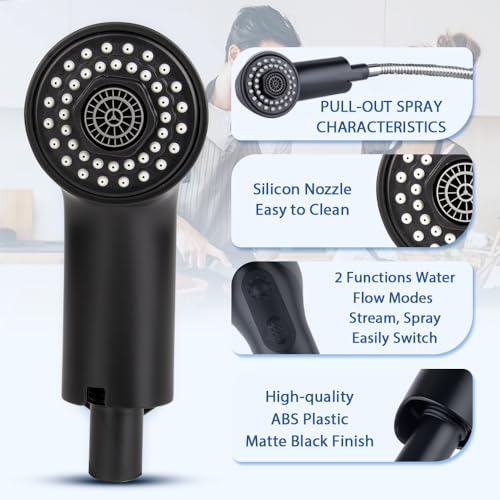 hansengroyi Pull Out Spray for Grohe Kitchen Faucet Parts 46298K0046312KH0 Pull Out Spray Head Faucet Head Replacement Soft Black - Image 3