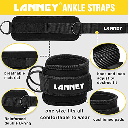 LANNEY Tricep Rope Cable Machine Attachment, 35" Triceps Pull Down Rope LAT Pulldown Attachments, Home Gym Accessories Set with Resistance Bands Handle, Ankle Straps, Carabiner, Wrist Wraps for Exercise - Image 4