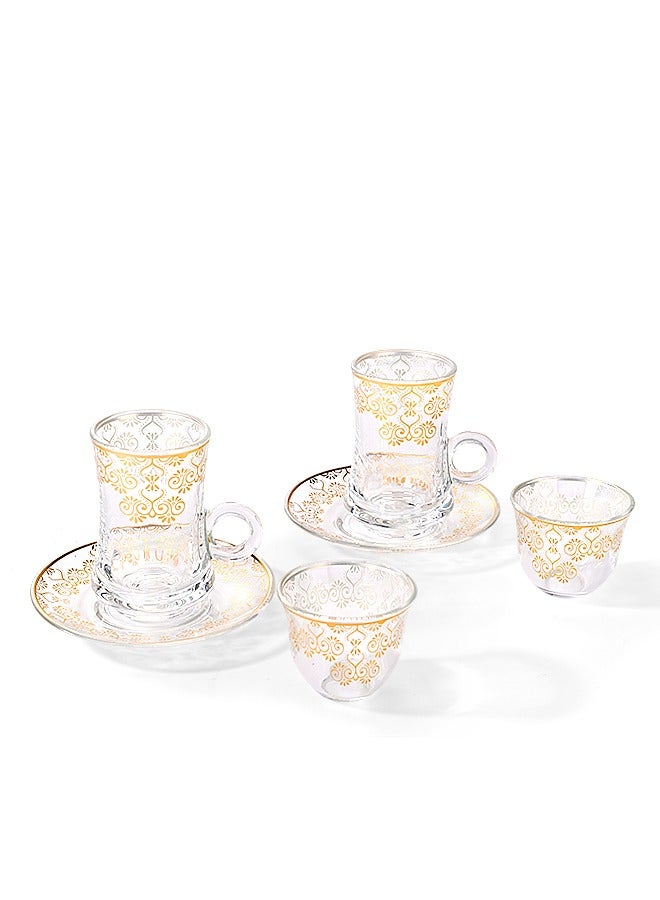 6-Piece Turkish Tea Cups Set with Saucer and Mırra Cup, Turkish Tea Glass Cups for Arabic Coffee for Hospitality, Golden Arabesque Design - Image 1