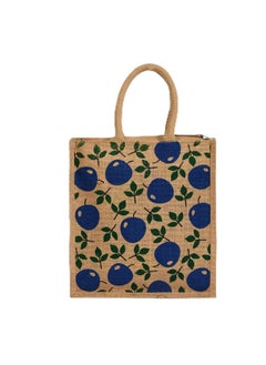 Kuber Industries Kuber Industries Grocery Bag | Jute Carry Bag | Reusable Shopping Bag | Zipper Grocery Bag with Handle | Vegetable Bag | Blue Apple Grocery Bag | Brown  - Image 1