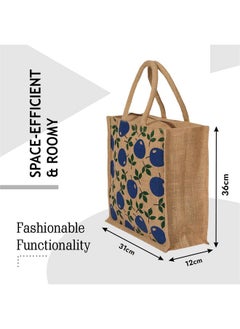Kuber Industries Kuber Industries Grocery Bag | Jute Carry Bag | Reusable Shopping Bag | Zipper Grocery Bag with Handle | Vegetable Bag | Blue Apple Grocery Bag | Brown  - Image 4