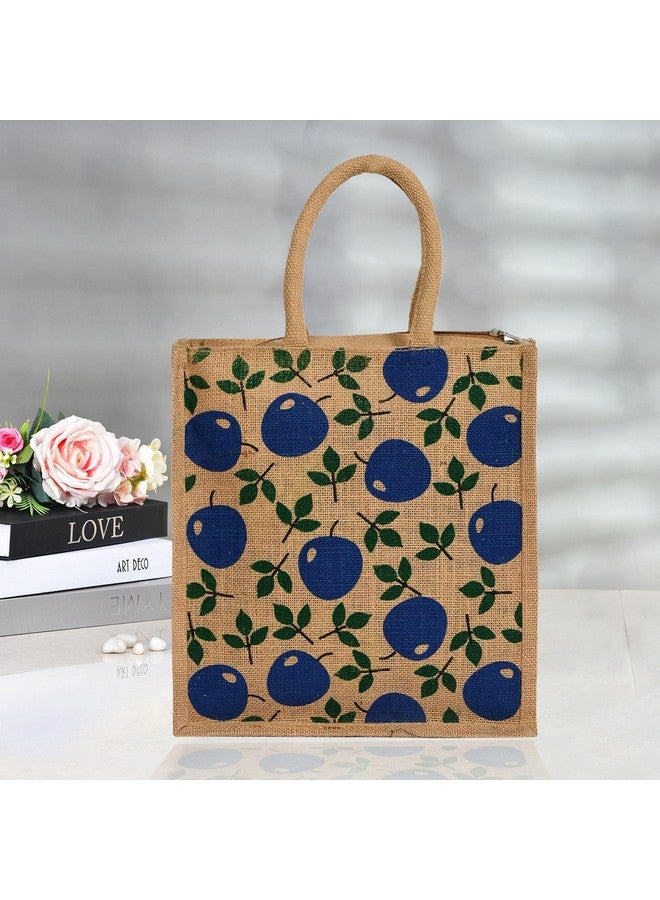 كوبير إندستريز حقيبة بقالة من Kuber Industries | حقيبة حمل من الجوت | حقيبة تسوق قابلة لإعادة الاستخدام | حقيبة بقالة بسحاب مع مقبض | حقيبة خضروات | حقيبة بقالة باللون الأزرق على شكل تفاحة | بني - Image 2