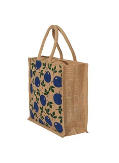 Kuber Industries Kuber Industries Grocery Bag | Jute Carry Bag | Reusable Shopping Bag | Zipper Grocery Bag with Handle | Vegetable Bag | Blue Apple Grocery Bag | Brown  - Image 3