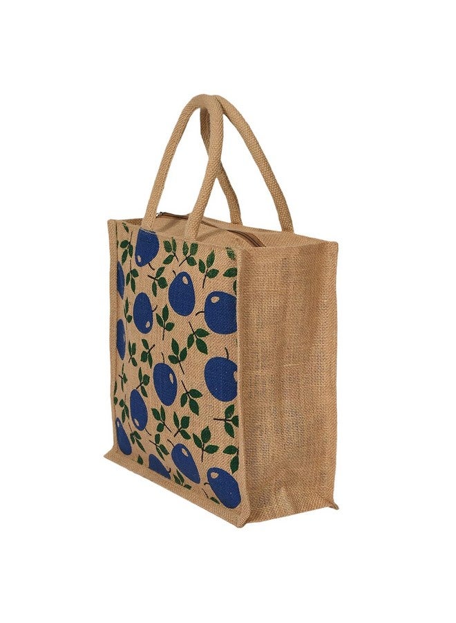 كوبير إندستريز حقيبة بقالة من Kuber Industries | حقيبة حمل من الجوت | حقيبة تسوق قابلة لإعادة الاستخدام | حقيبة بقالة بسحاب مع مقبض | حقيبة خضروات | حقيبة بقالة باللون الأزرق على شكل تفاحة | بني - Image 3