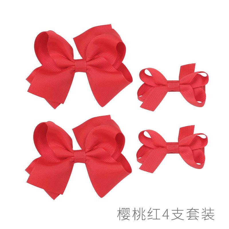 Generic Handmade Cloth Ribbon Hair Clip Set for Kids MS1126 Cherry Red 4 Pack (full package)