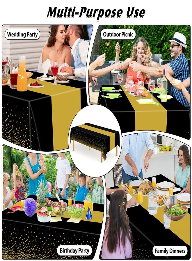 QZYL 4Pack Black and Gold Tablecloths for Events, 54" x 108" Plastic Table Cloth Disposable for Rectangle Tables, Waterproof Table Cloth Cover for New Years Eve Decorations Holiday Birthday Wedding Dining - Image 4