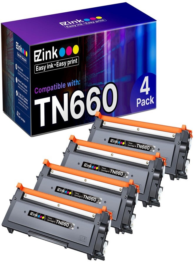 إي-زي إنك خرطوشة حبر بديلة متوافقة من EZ Ink لطابعات Brother TN660 وTN-660 وTN630 عالية الإنتاجية، للاستخدام مع طرازات HL-L2300D وHL-L2380DW وHL-L2320D وDCP-L2540DW وHL-L2340DW وHL-L2360DW وMFC-L2720DW (أسود، عبوة من 4 خراطيش) - Image 1
