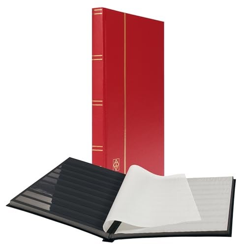 LIGHTHOUSE – “BASIC” Hard Cover Stockbook for Stamps – 32 Black Cardstock 9”x12” (A4) Pages with Clear Strips - Red - Image 5