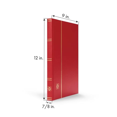 LIGHTHOUSE – “BASIC” Hard Cover Stockbook for Stamps – 32 Black Cardstock 9”x12” (A4) Pages with Clear Strips - Red - Image 4
