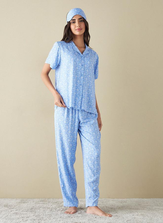 سبلاش فيڤ قميص بطبعات زهور مع بيجامة وقناع عين - Image 1