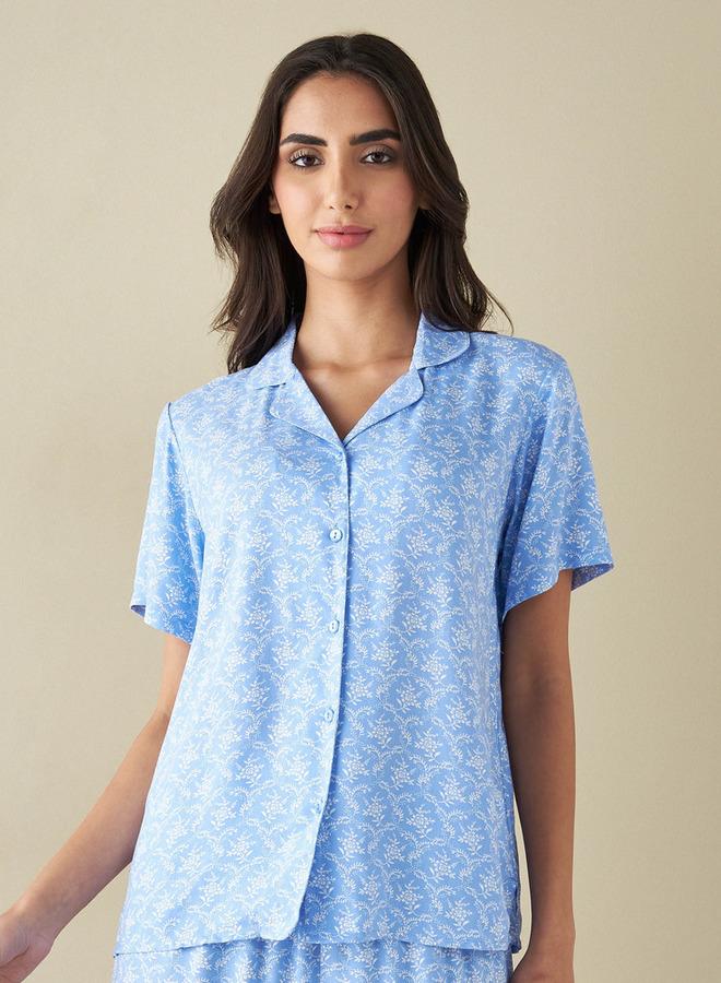 سبلاش فيڤ قميص بطبعات زهور مع بيجامة وقناع عين - Image 2