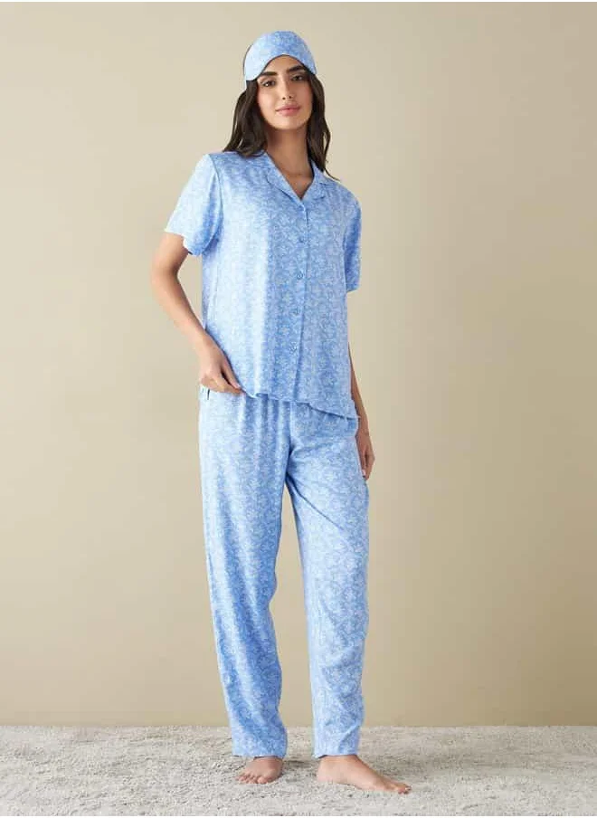 فاف All-Over Floral Print Shirt with Pyjama and Eyemask