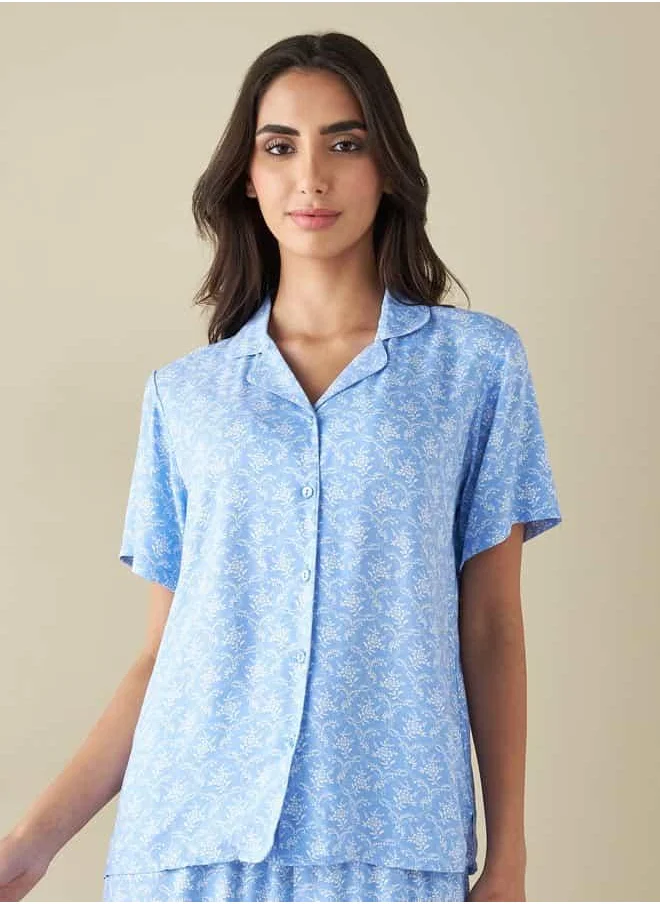 فاف All-Over Floral Print Shirt with Pyjama and Eyemask