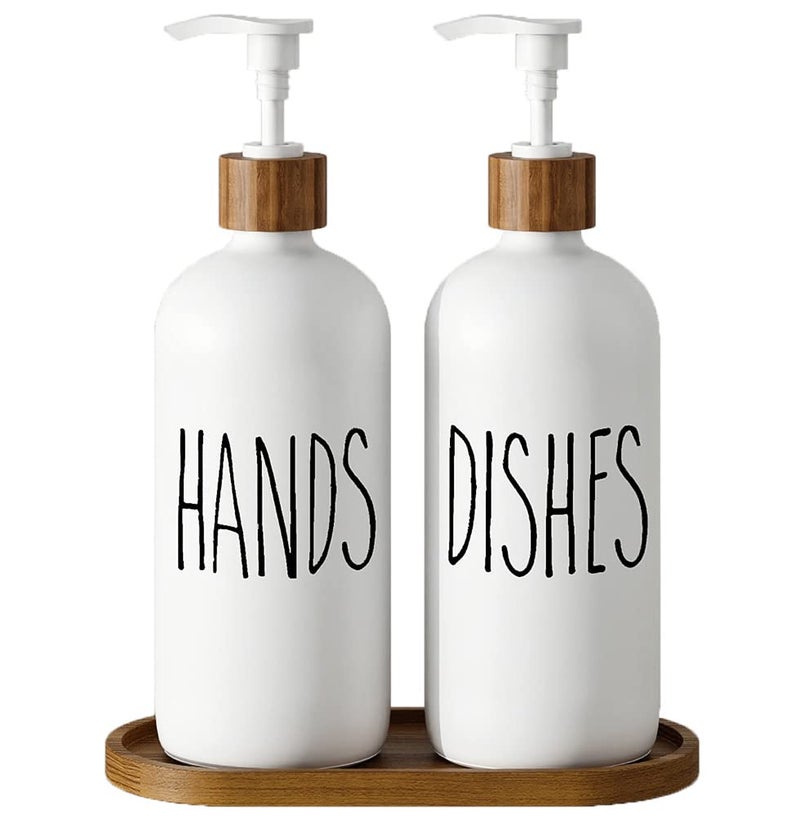Aeakey Dish Soap Dispenser for KitchenGlass Hand Soap Dispenser Modern Farmhouse Decor for BathroomKitchen Decor - Image 2