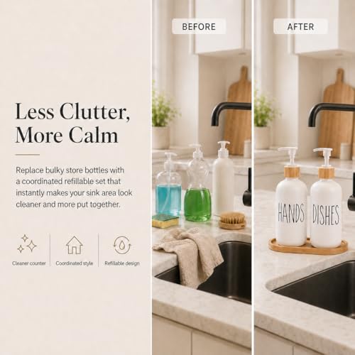 Aeakey Dish Soap Dispenser for KitchenGlass Hand Soap Dispenser Modern Farmhouse Decor for BathroomKitchen Decor - Image 3