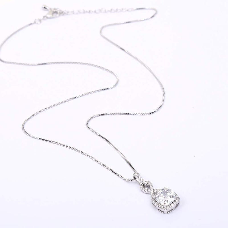 AMYJANE Crystal Jewelry Set for Women - Sterling Silver Square Cubic Zirconia CZ Bridal Pendant Necklace Earrings Set for Wedding Bride Bridesmaids Birthstone Infinity Jewelry Set - Image 5